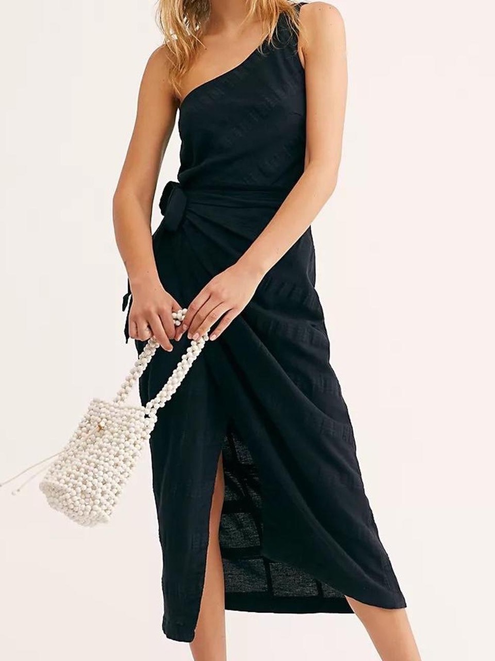 Free People Black One-Shoulder Midi Dress with Side Knot